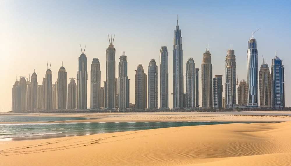 Dubai city skyline with desert and luxury travel experiences